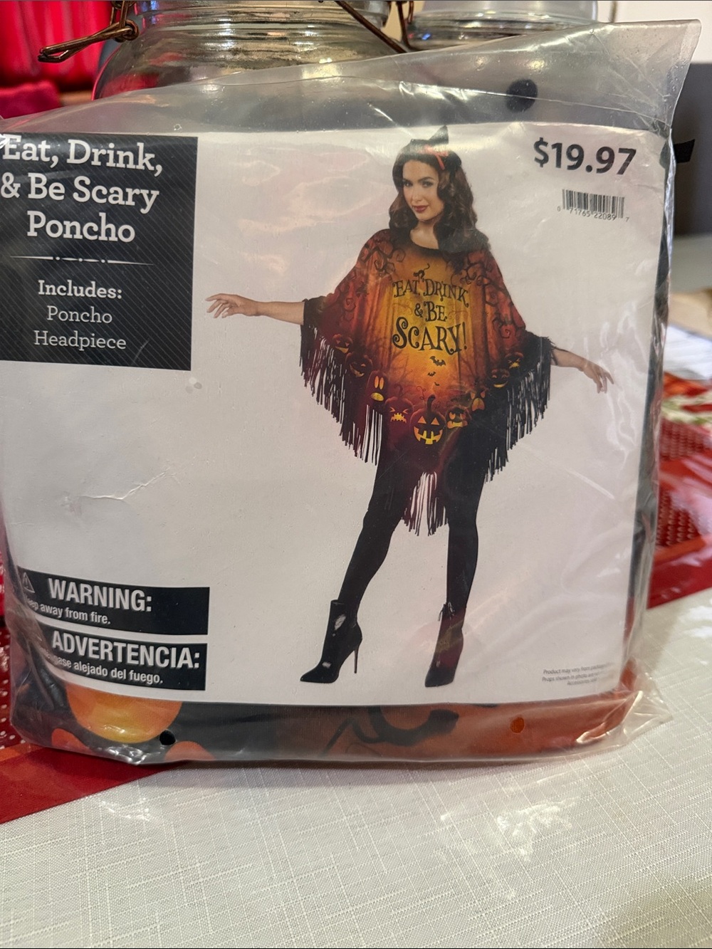 Eat, Drink & Be Scary Halloween Poncho and Headpiece Orange & Black